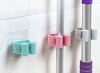 Hillento Broom and Mop Holder, Broom & Mop Gripper Holder Clip Wall Mounted Garden Tool Organizer for Rake or Mop Handles, Set of 4(Blue & Pink & Grey & Brown)