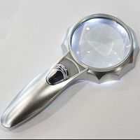 Handheld Magnifier Classic 6LED Magnifier 6X Magnifier Old Man HD Glass Magnifier Silver Plastic Handle Dimensions 190 X 85Mm