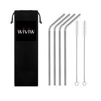 Wiviw Set of 4 Stainless Steel Drinking Straws Ultra Long 10.5 Inch Drinking Metal Straws For Tumblers Rumblers Beverage (4 Bent|2 Brushes) (4)