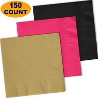 150 Lunch Napkins, Glittering Gold, Electric Pink, Midnight Black - 50 Each Color. 2 Ply Paper Dinner Napkins. 6.5" folded, 13.5" unfolded.