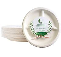 100% Compostable Biodegradbale Eco-friendly Bagasse Paper Plates 3 Compartment Sugarcane White 9inch 50 Heavy Duty Disposable Trays