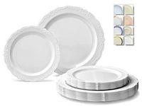 " OCCASIONS" 240 Plates Pack,(120 Guests) Vintage Wedding Party Disposable Plastic Plates Set -120 x 10'' Dinner + 120 x 7.5'' Salad/Dessert (Verona Plain White)