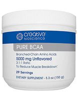 Pure BCAA Amino ACIDS (Unflavored, 5000mg, 5.3 oz) 3:3:1 Ratio, Reduce Muscle Breakdown & Recovery, Strength, Performance Enhancer, Muscle Mass, Regulate Metabolism, Creative Bioscience, Made in USA