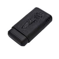 LUBINSKI 3 Tubes Leather Cigar Case with Interior Cedar Lining, Travel Cigar Holder Cigar Gift Set, Packed with Nice Gift Box (Black)