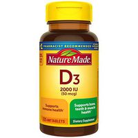 Nature Made Vitamin D3 2000 IU (50 mcg) Tablets, 125 Count Bonus Bottle for Bone Health (Packaging May Vary)