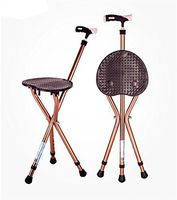 crutch TTEL Cane Seat Adjustable Folding Walking Cane Chair Stool Massage Walking Stick with, Brown
