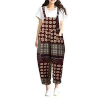 GoodLock (TM) Hot!!🍃Women's Vintage Sleeveless Jumpsuit🍃Casual Sling Print Boho Loose Bib Pants Overalls Rompers Playsuits Red