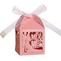 Gnc33Ouhen 20Pcs Gift Boxes with Ribbons Cutout Butterfly Candy Boxes Mr Mrs Wedding Party Favor Chocolate Case Pink