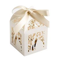 Tinksky 25pcs Wedding Anniversary Gifts Candy Boxes - Couple Design Luxury Lase Cut with Ribbon Table Decorations (Creamy-white)