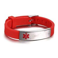 LiFashion LF Mens Womens Kids Stainless Steel Silicone Personalized ICE Medical Alert Bracelet,Free Engraved Customized Adjustable Red Rubber Medical ID Bracelets Sos Emergency for Teen,Adult,Child