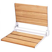 Giantex 18" Folding Shower Bench Seat Folding Shower Seat Teak Wood and Aluminum Modern Wall-Mounted Fold Up Bathroom Stool Foldaway Shower Seating Chair
