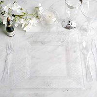 Efavormart 50 Pcs - Clear 9.5" Square Disposable Plastic Plate for Wedding Party Banquet Events - Honeycomb Collection