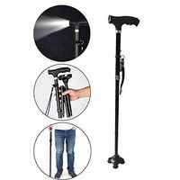 Efaster Smart Walking Stick Crutches Cane LED Light Security Alarm Foldable Portable Lightweight Adjustable 10 Height Adjustment Aluminum Alloy Aid for The Elderly Men Women (Black)