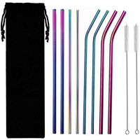 Wemor Premium Reusable Stainless Steel Drinking Straws for Tumblers, Metal Straws Ultra Long 10.5" Diameter 0.24" 0.31" with 8 Silicone Tips 2 Cleaning Brushes and Pouch(4 Bent 4 Straight) (Rainbow)