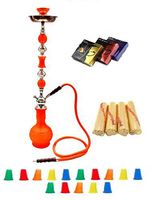 Zebra Smoke Series: 32" 1 Hose (C1) Hookah Complete Set Complete Set Combo KIT w/Instant Charcoal (Like Three Kings Charcoal), Hydro Herbal Molasses (Orange)