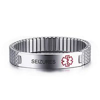 VNOX Stainless Steel Medical Aert ID SEIZURES Watch Band Strentch Bracelet for Women Girl,6.7"-6.9"