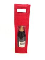 Wine Bag - Jute Bottle Bag Single Red with enclosed Bamboo Handles(Pack of 6)