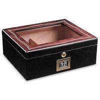 PIPITA Cigar Humidor Desktop Glasstop Wooden Box Travel Humidor for Cigars with Humidifier and Hygrometer Holds 25-50 Cigars (PD099)