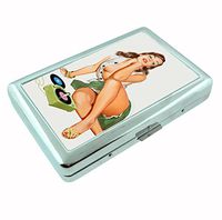 Pinup Girl Playing Records Metal Silver Cigarette Case Holder Box