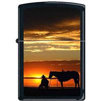 Zippo Custom Lighter Cowboy & Horse At Sunset Black Matte