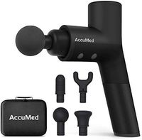 AccuMed Massage Gun - Heavy Duty Ultra Quiet and Super Powerful Gun Massager - Deep Tissue Percussion Massager - Handheld Cordless Back Massage Gun - 4 Interchangeable Massage Heads and Travel Case