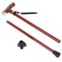 VGEBY Adjustable Walking Stick with Flashlight and Lanyard Wood-Like Alloy Cane for Old People (Color : Rosewood Color)
