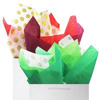Christmas Red and Green Tissue Paper Gift Wrap 60 Sheets Metallic Gold and Silver Polka Dots Solid Colors Value Pack, Premium Quality Recyclable Bulk, 26” x 20”, for DIY Art Craft by BllalaLab