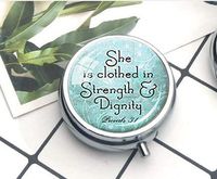 Long silver Christian Scripture Keychain - Proverbs 31 pendant Christian Jewelry Jewellery Bible Quote Verse Aqua Gift, Dance Recital The Pill Box/Pill case Literary Jewelry