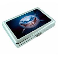 Shark Em1 Hip Silver Cigarette Case Id Holder Metal Wallet 4" X 2.75" RFID Protection