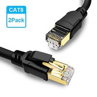 CAT8 Ethernet Cable, High Speed 40Gbps 2000MHz SFTP Internet Network LAN Wire Cables with Gold Plated RJ45 Connector for Router, Modem, PC, Switches, Hub, Laptop (6ft/1.83m, Black-2PACK)