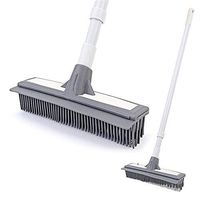 HEPAN Push Broom - Rubber Broom with Squeegee 50 inches Adjustable Long Handle Non-Scratch Bristle for Removal Pet Human Hair