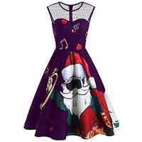 Jocund Women Christmas Dress Lovely Off Shoulder Long Sleeve Santa Claus Elk Print Vintage Dress