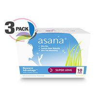 Asana Super Long Overnight Sanitary Pads with Wings for Women – Unscented, Latex Free, Chemical Free, Naturally Helps Prevent Odor Caused from Yeast Candida – 10 Count - Pack of 3