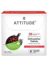 ATTITUDE Dishwasher Tablets, Natural, Phosphate-free, Vegan and Cruelty-free, Water Soluble, Sparkling Clean Dishes, 26 Count