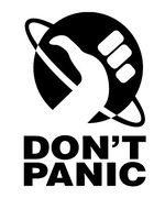 Hitchhiker Thumb - Don't Panic - Vinyl - 5" tall (Color BLACK) decal laptop tablet skateboard car windows stickers