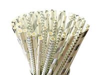 PARTYSOME 120 Silver Biodegradable Paper Straws, Boy/Girl Baby/Bridal Shower, Snowflake, Anniversary, 21st/30th/50th Birthday, Engagement, Sweet 16, Bachelorette Party, Wedding Decorations Supplies