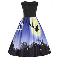 DayToy Vintage Dresses for Women Festival Evening Prom Floral Sleeveless Halloween Christmas Swing Dress Blue