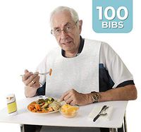 100 Pk Disposable Adult Bibs for Eating - White Large Tie Back Aprons for Senior Men, Elderly Women, Kids and Adults with Special Needs, Medical and Nursing Home Care - Shirt and Clothing Protector
