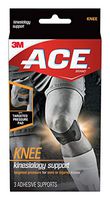 ACE Kinesiology Knee Support, Flexible Fiber, Pre-Cut Design Contours to Knee, Breathable, Water-Resistant, May Be Worn for up to Three Days