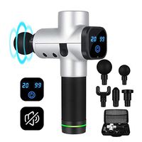 HKUU Massage Gun Deep Tissue Percussion Muscle Massagers Handheld for Body Sore Pain Relief Brushless Quiet Portable Electric 20 Speeds with 6 Massage Heads Gift for Athletes Parents