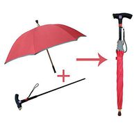 cane Multifunctional Walking Stick Umbrella with LED Light Alarm Function Separable Type 7 Bone Structures for Elder Walking HOJZ,Red