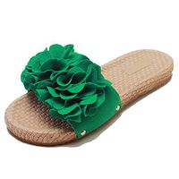 Emimarol Women's Ladies Round Toe Flower Flat Causal Slipper Shoes Beach Sandals Bohemian Indoor & Outdoor Slippers Green