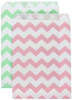 Outside the Box Papers Pink and Mint Chevron Treat Sacks 5.5 x 7.5 48 Pack Mint Green, Pink, White