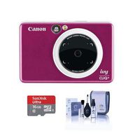 Canon Ivy Cliq+ Instant Camera Printer - Ruby Red - Bundle with 16GB MicroSDHC Card. Cleaning KIt