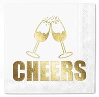 Napkins Cocktail Cheers Party 50 Pack Gold Foil Disposable Paper Supplies