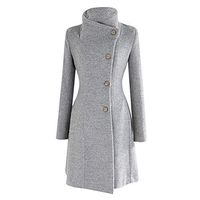CHIDY Women Winter Solid Single Breasted Long Sleeve Slim Trench Coat Mid-Long Belted Wool Coat Outwear (Large,Gray)