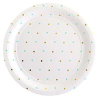 Illume Partyware Celebrate Happiness Gold & Mint Dots Large Plate - Pack of 10