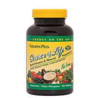 NaturesPlus Source of Life No Iron Tablets - 90 Vegetarian Tablets - Whole Food Multivitamin & Mineral Supplement, Energy & Immunity Booster- Gluten-Free - 30 Servings