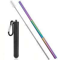 Metal Straws Collapsible, Rainbow Reusable Foldable Metal Straws with Case Stainless Steel Metal Straws Portable Folding Straw Drinking +1 Cleaning Brush