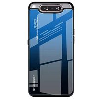 Cover Compatible with Samsung Galaxy A90 Case 9H Transparent Tempered Glass Series Lightweight Gradient Color Case+Soft Silicone Frame Ultrathin Anti-Scratch Shell Shockproof Bumper Cover (Blue)